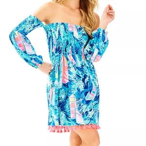 Women’s Lilly Pulitzer Trina Beach Dress Sparkling Blue Hey Bay Bay XXS